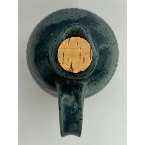 Hand Thrown Pottery  Jug Speckled Blue & Brown Glazed Ceramic Pitcher Cork Lid - Picture 4 of 7